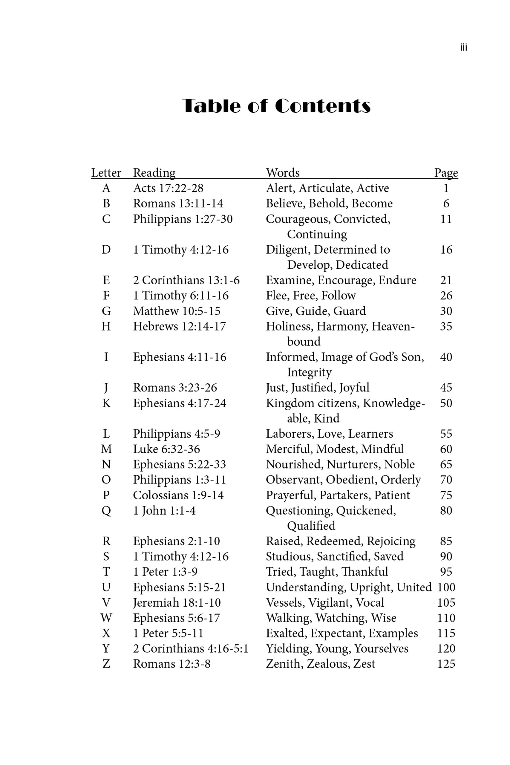 The ABC's of Being a Christian in Today's World (table of contents)